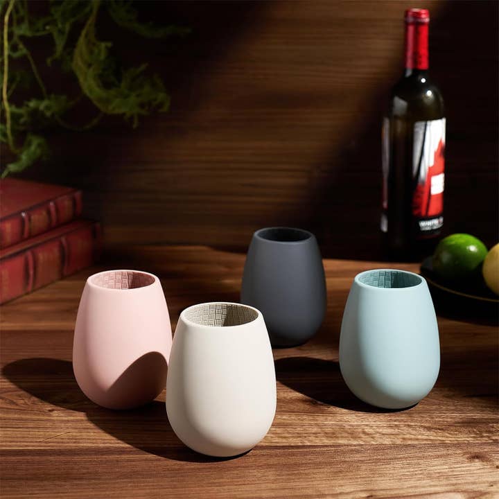 The Wine Savant / Khen Glassware - Wholesale Wine Glass - 4-Piece Unbreakable Reusable Silicone Stemless Wine Glass