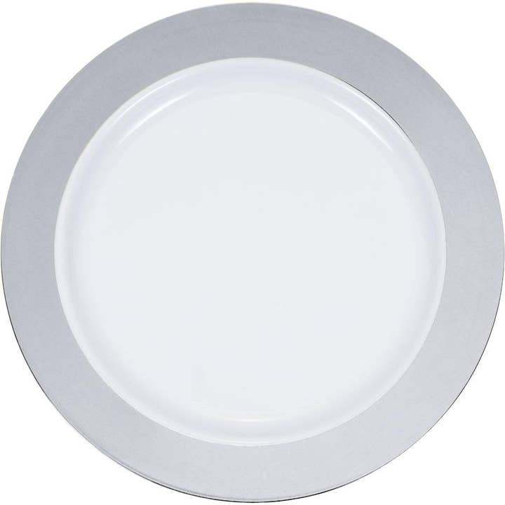 Piatto rotondo in plastica con bordo argentato metallizzato, confezione da 120 per la vendita all'ingrosso da parte di KT Supply