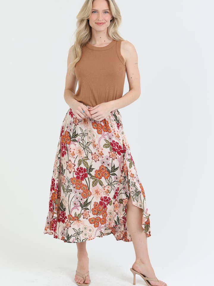 Falda maxi con abertura y volantes E6E89-FR38 para venta al por mayor de Nostalgia