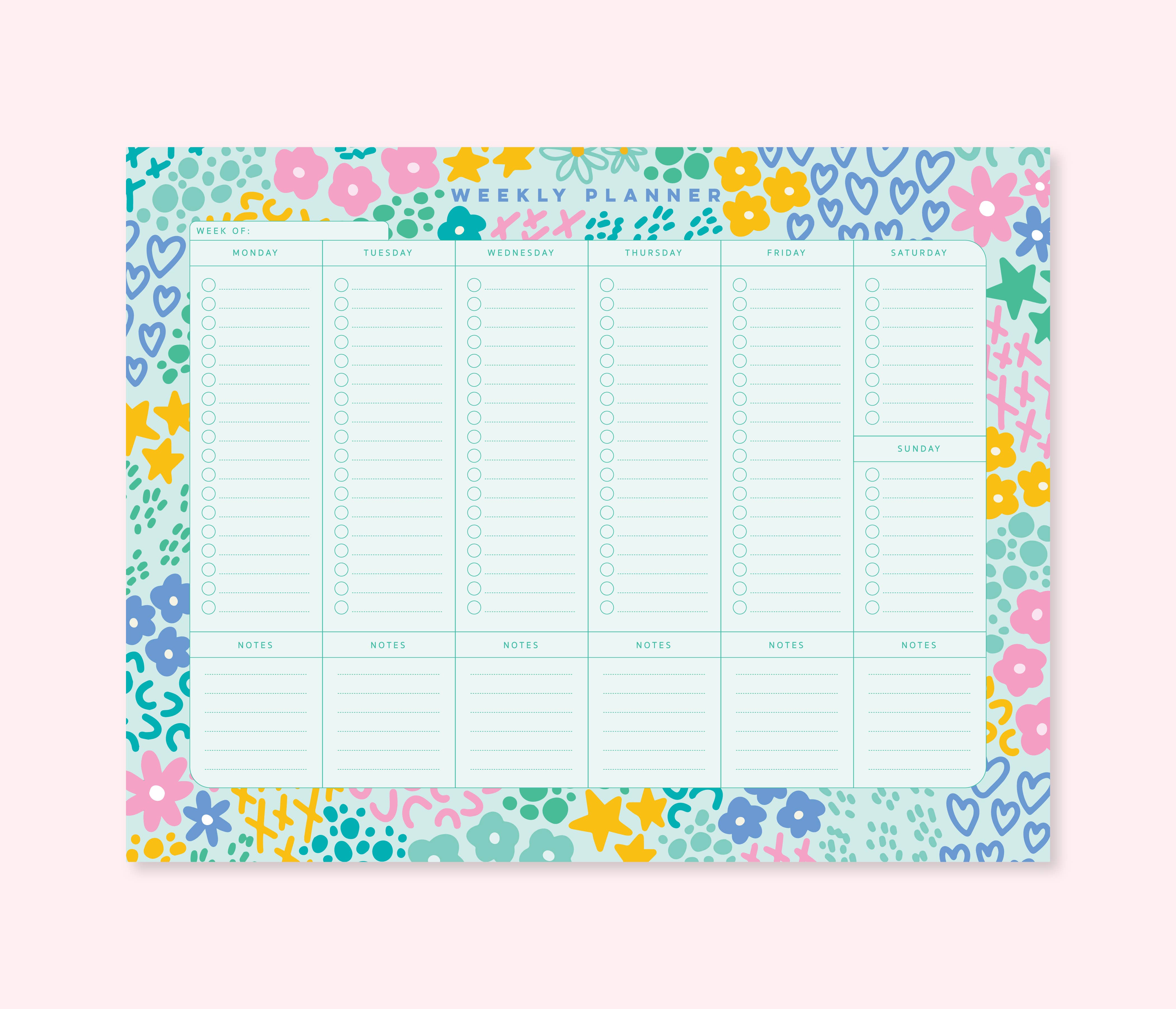 Cleary Lane - Wholesale Planner - Weekly Planner Notepad | 8.5"x11" | Mint Rainbow Garden1