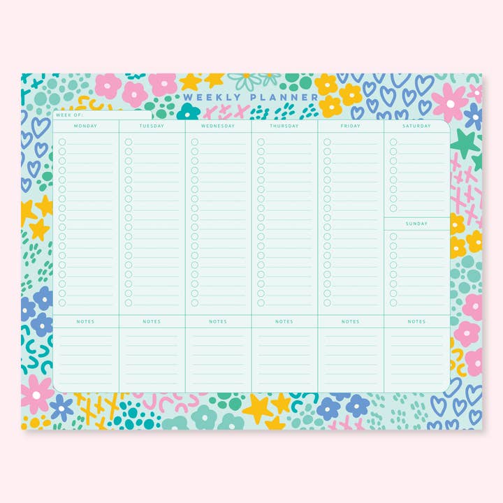 Cleary Lane - Wholesale Planner - Weekly Planner Notepad | 8.5"x11" | Mint Rainbow Garden1