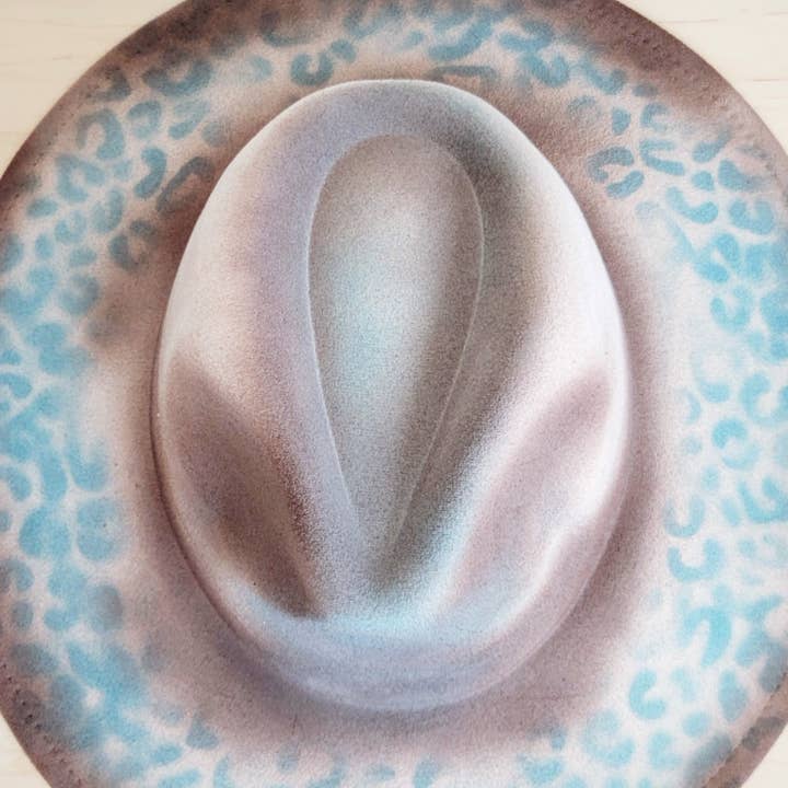 Hand-Painted Leopard Boho Western Cowgirl Hat Only-Brown/Turq 986r for wholesale by The Jewelry Junkie