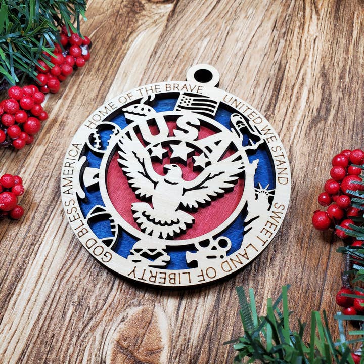 USA Patriotic Christmas Ornament for wholesale by Rag Crazy Creates