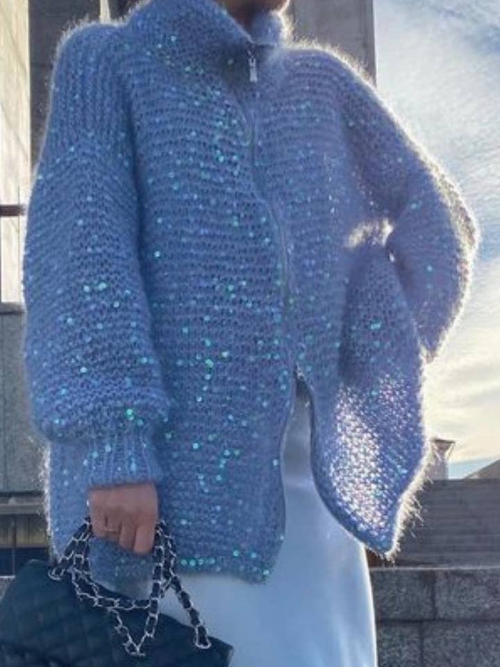 safistyle - Wholesale Knit Sweater - Women's - Sequin Detail Zipper Knit Sweater5