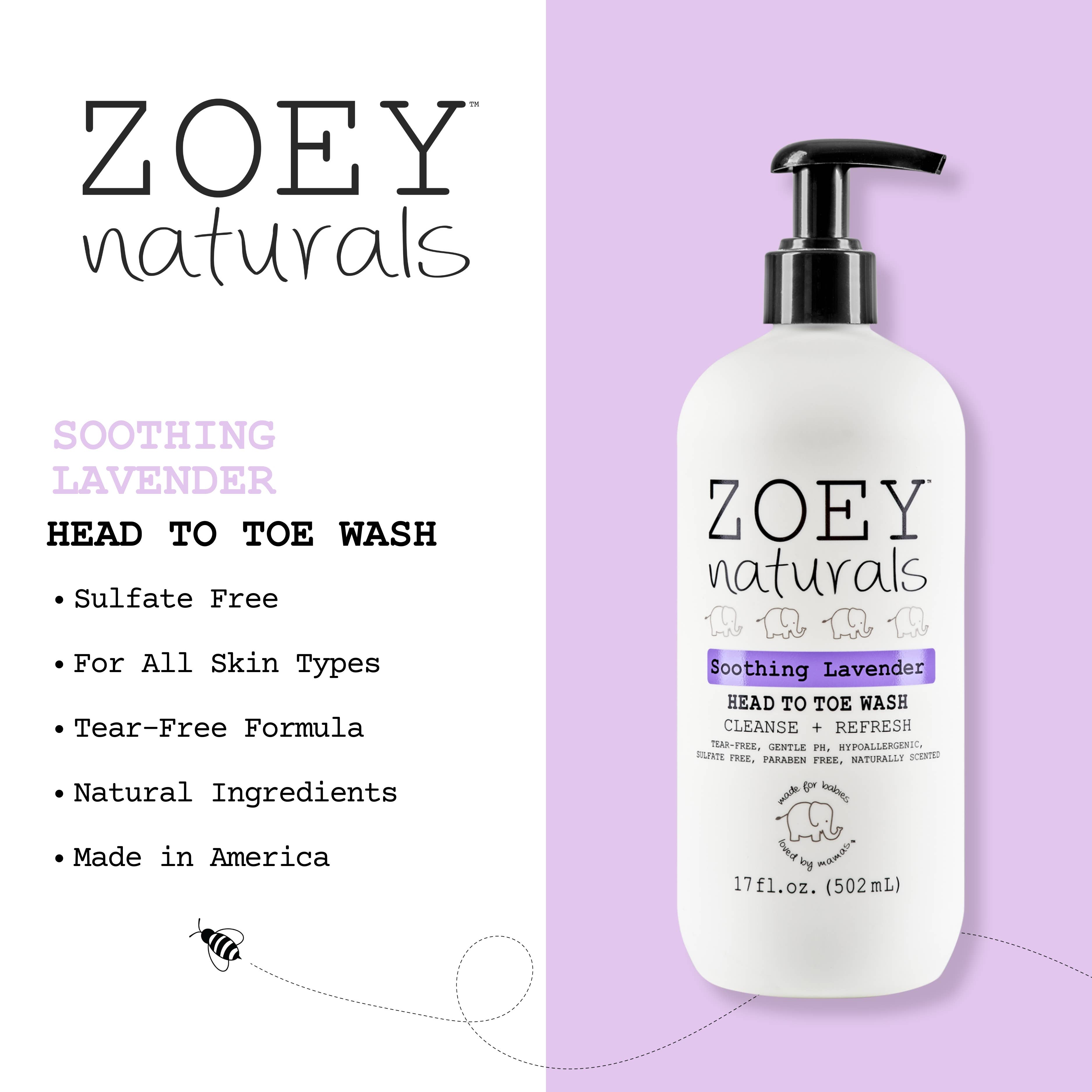 Zoey Naturals - Wholesale Body Wash/Shower Gel - Kids & Baby - Soothing Lavender Head to Toe Wash - 17oz6
