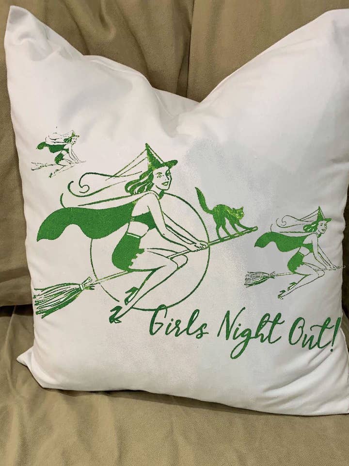 Girls Night Out Witches Pillow With Feather Insert for wholesale by Monique Perry Art