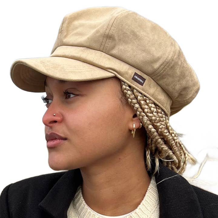 Bakerboy Cap Sandfarbener Hut aus Velourslederimitat für den Großhandel von CRAGGI