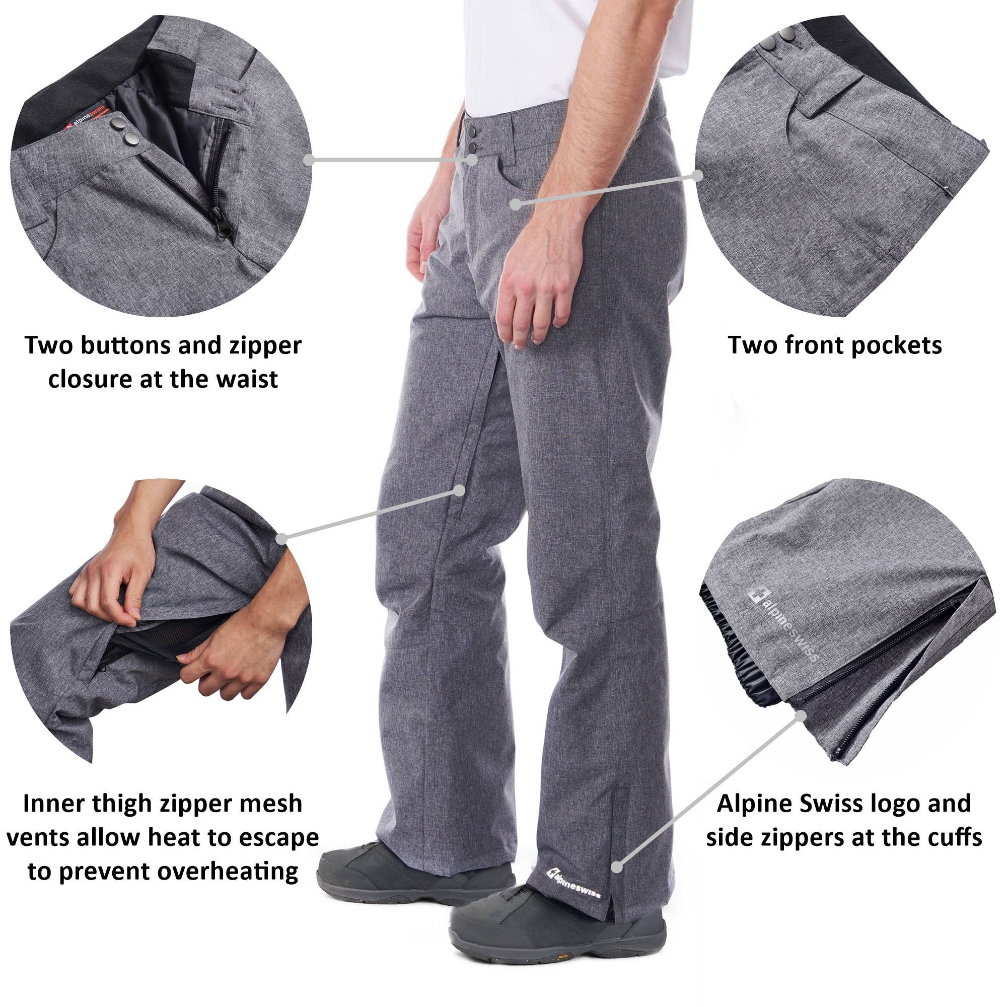 Alpine Swiss - Vente Pantalon – homme - Pantalon de snowboard imperméable pour hommes isolé hiver neige2