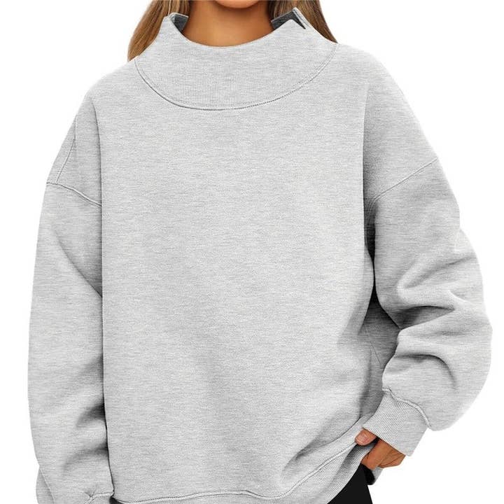 Unifarbener Sweatshirt mit hohem Kragen aus Fleece/Nicht-Fleece. für den Großhandel von Sheer Trend