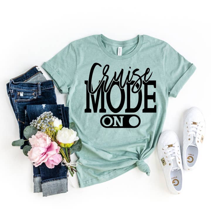 Simply Tees - Wholesale Screen Printed T-Shirt - Women's - Cruise Mode On Dusty Blue Tee Black Ink