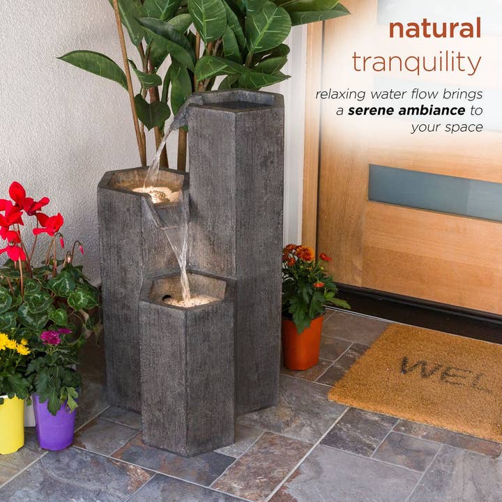 Alpine Corporation - Wholesale Outdoor Ornament/Decor - Alpine 3-Tier Hexagonal Columns Fountain with LED Lights3