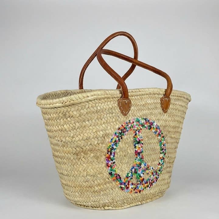 Melecraft - Wholesale Beach Bag - Peace Sign straw bag, french market basket18