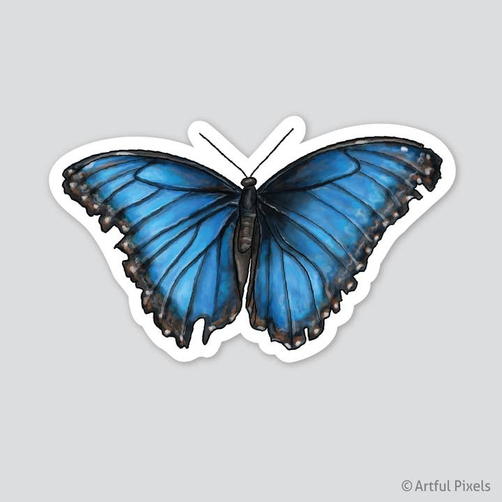 Blue Morpho Butterfly Glossy Sticker 4" | Morpho Peleides for wholesale by Artful Pixels
