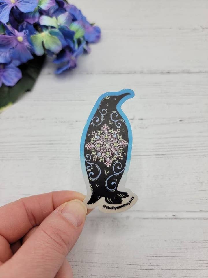 Penguin Mandala Vinyl Sticker | Mandala Design |Waterproof for wholesale by Shelly Whidbey Arts