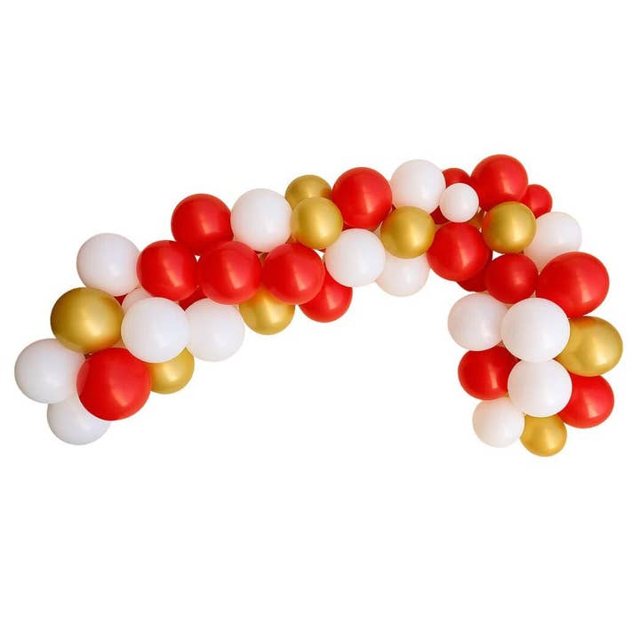 Baseball Balloon Garland Kit - Red, Gold & White (50+ Pack) for wholesale by Cherrysh Party - the new name for Pooka Party