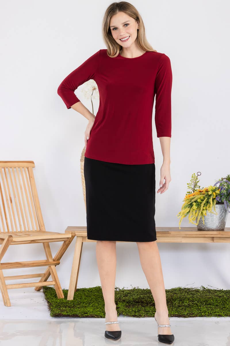 Celeste Clothing - Venta al por mayor Camiseta - Mujer - TOP DE CAPAS SIN ARRUGAS CON MANGAS 3/4 -CT1321420