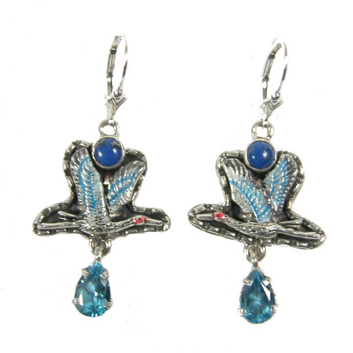 Boucle d'oreille en argent sterling émaillée avec topaze bleue et lapis pour la vente par Amy Kahn Russell