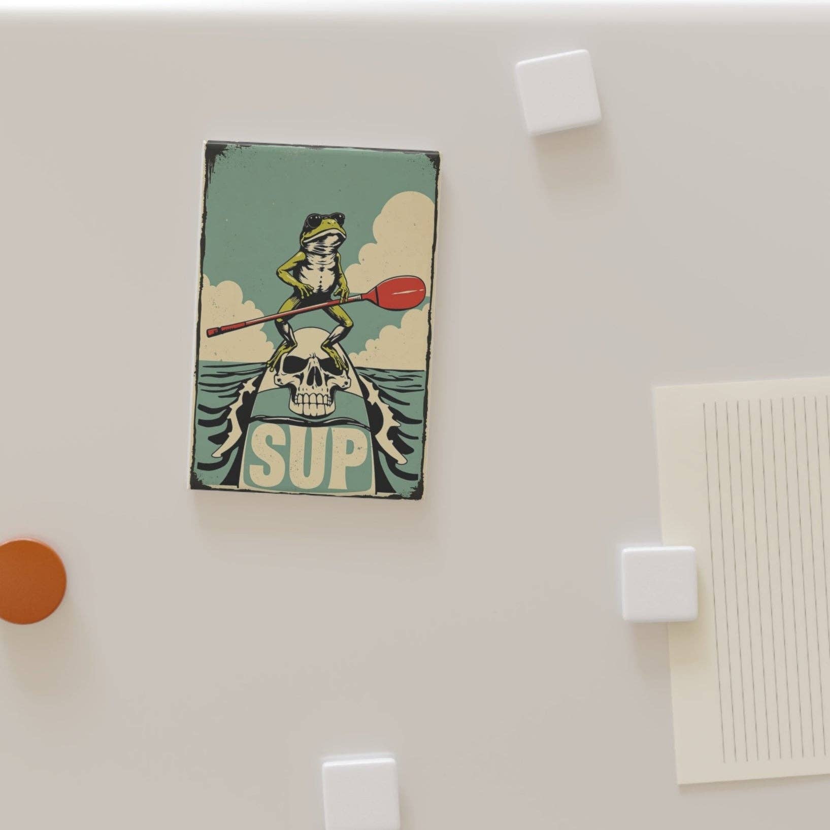 Sofs Designs - Wholesale Magnet - Button Magnet - Vintage SUP Paddle Frog with Skull board 1