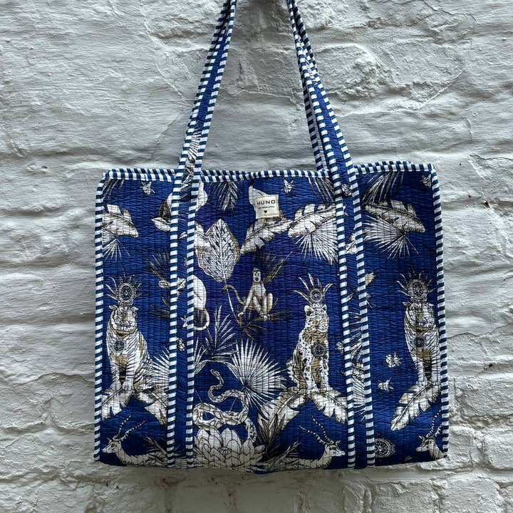 Blue Jungle Tote Bag # White Lotus for wholesale by Muno