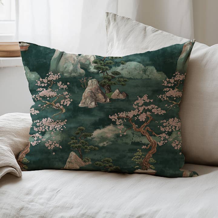Funda de cojín / almohada de lino con estampado de bloque de jardín zen para venta al por mayor de NorraVilla