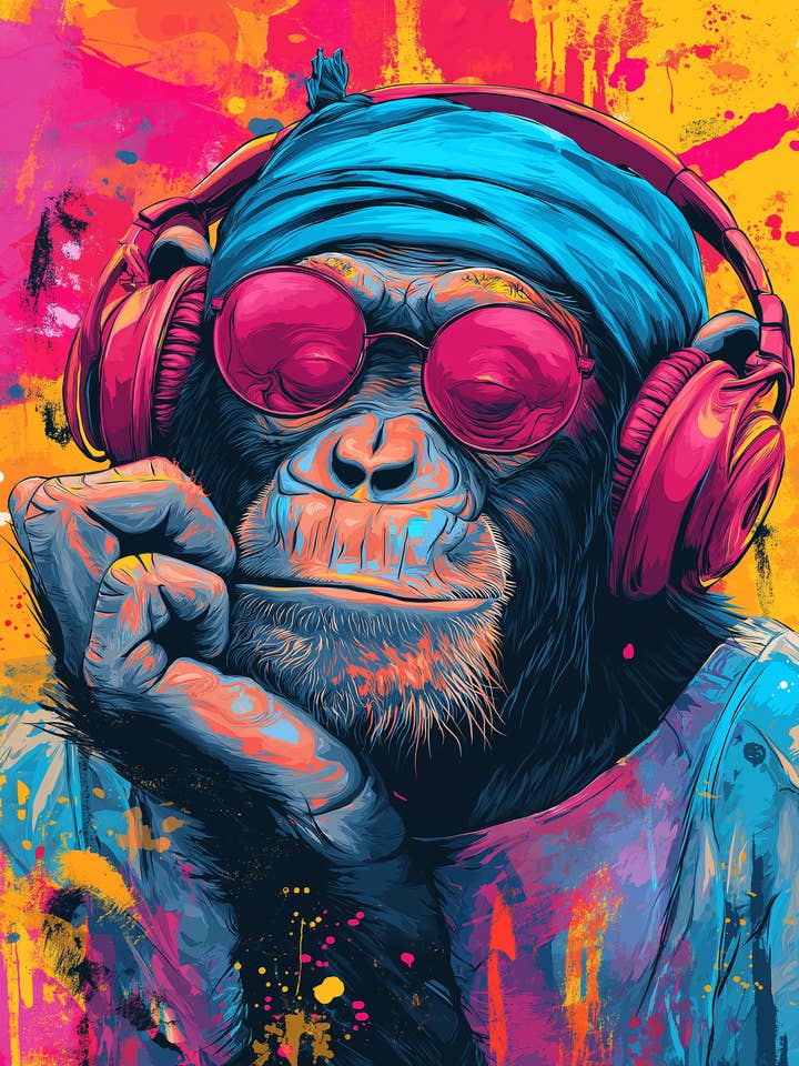 Funky Monkey with Headphones - Canvas Wall Art Print for wholesale by StickerMoo