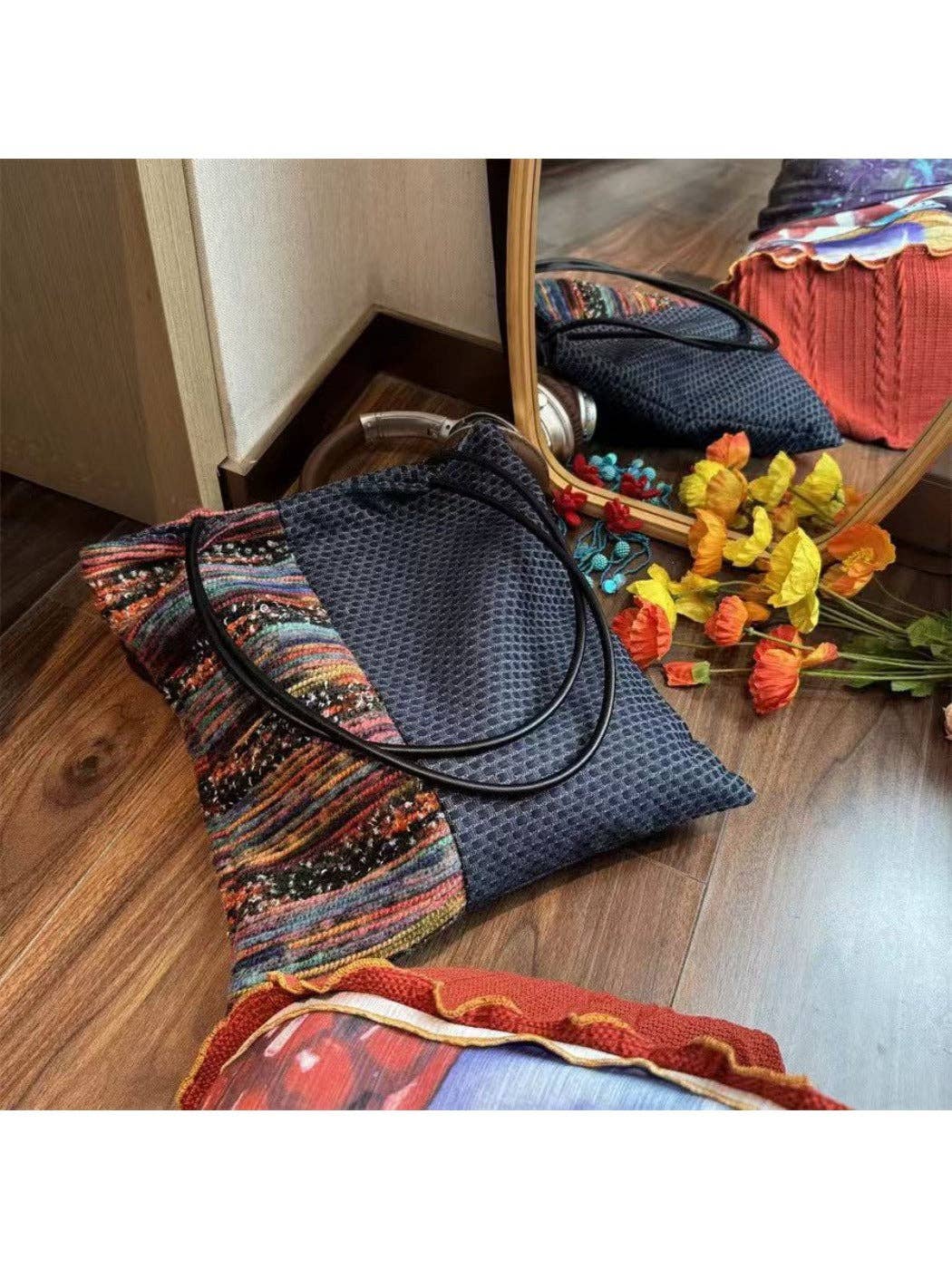 Blue Cosbai - Navy Color-Block Canvas Shoulder Bag for wholesale on Faire1