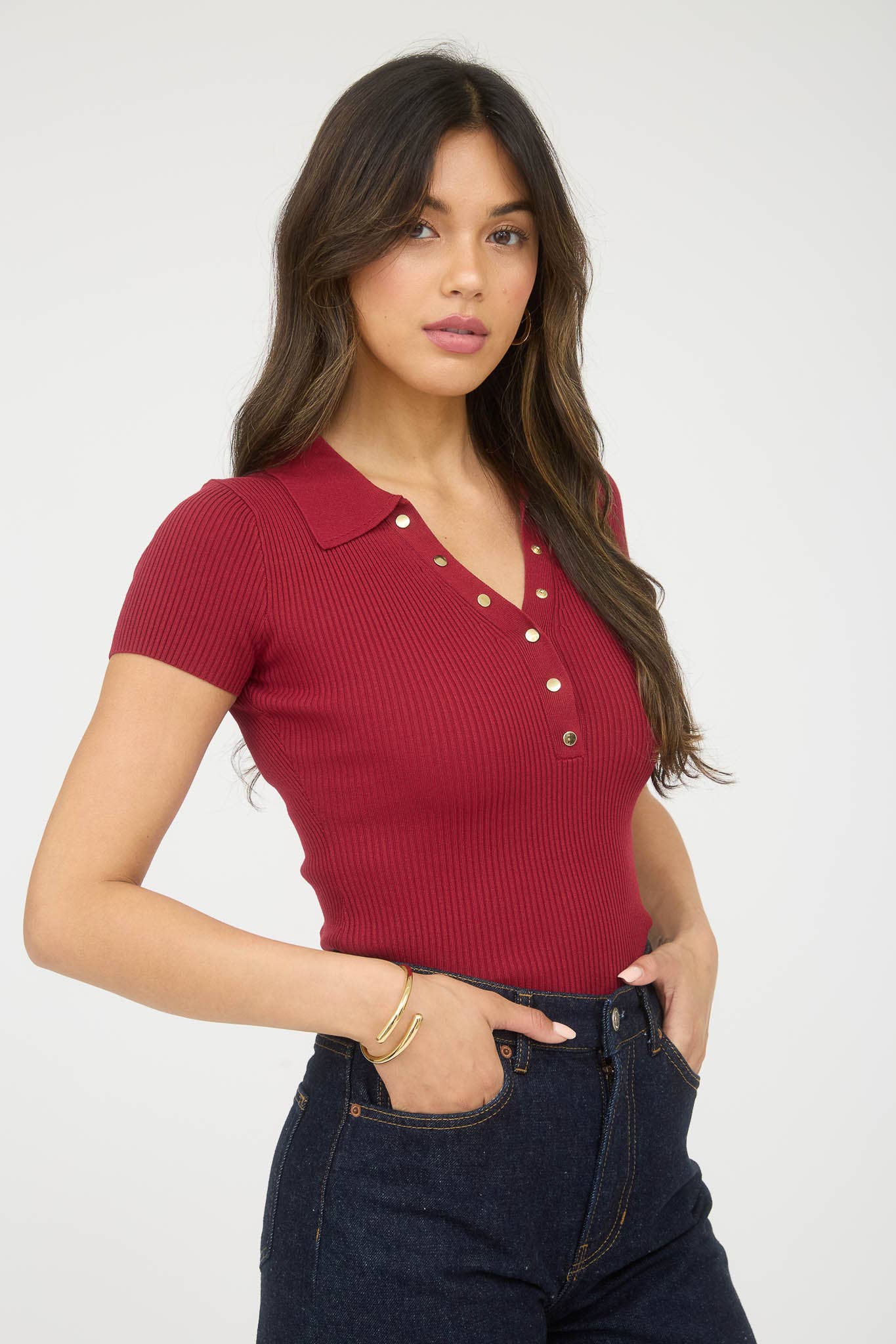 The Workshop Studio - Wholesale Knit Top - Women's - PLUS GOLD SNAP BUTTON SWEATER KNIT POLO33