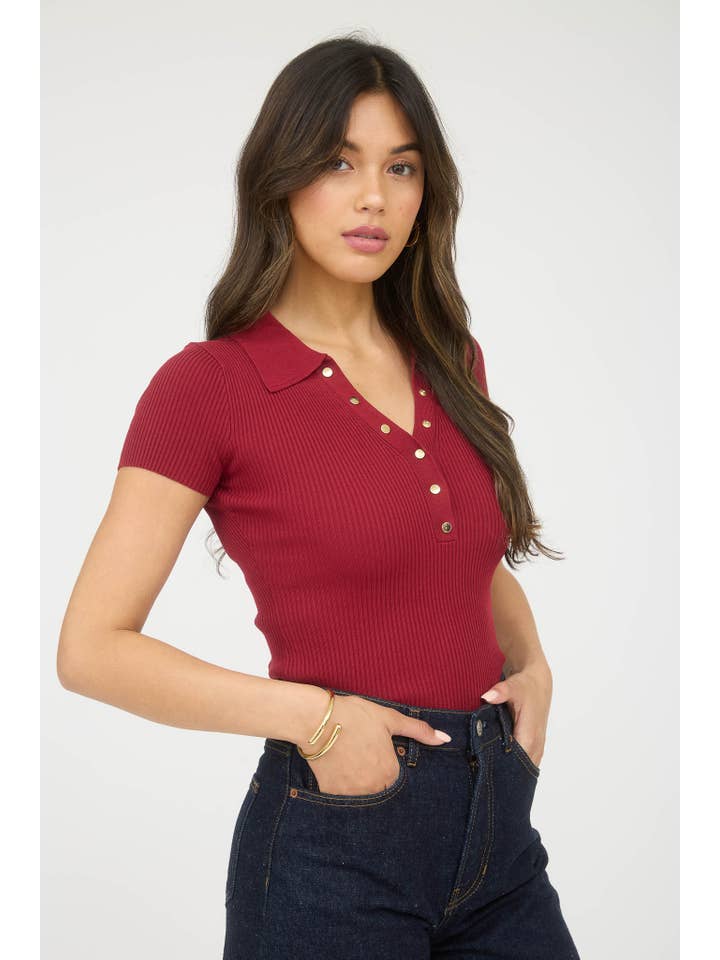 The Workshop Studio - Wholesale Knit Top - Women's - PLUS GOLD SNAP BUTTON SWEATER KNIT POLO33