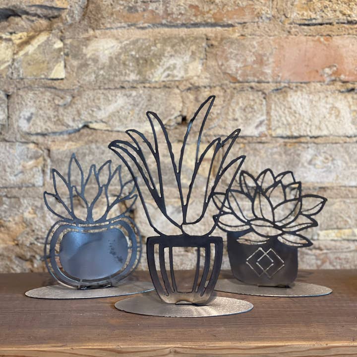 608 The Factory - Wholesale Decorative Tabletop Object - S/3 Potted Succulent Metal Stand - 608 The Factory
