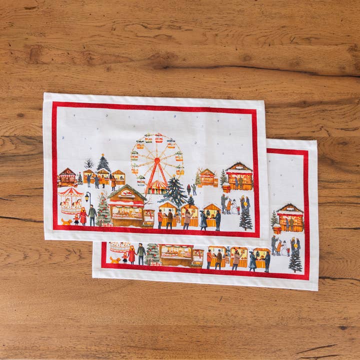 Olivia Home - Wholesale Dinner & Cloth Napkin - Christmas Set 2 American Placemats - Christmas Market1