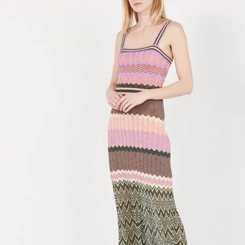 Multi Colored DR331 Retro Pleated Knit Dress - Spring/Summer Chic for wholesale on Faire3