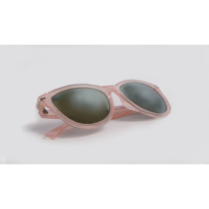 NEWPORT PINK MODERN CAT EYE SUNGLASS WITH GREEN MIRRORED LENSES for wholesale on Faire2