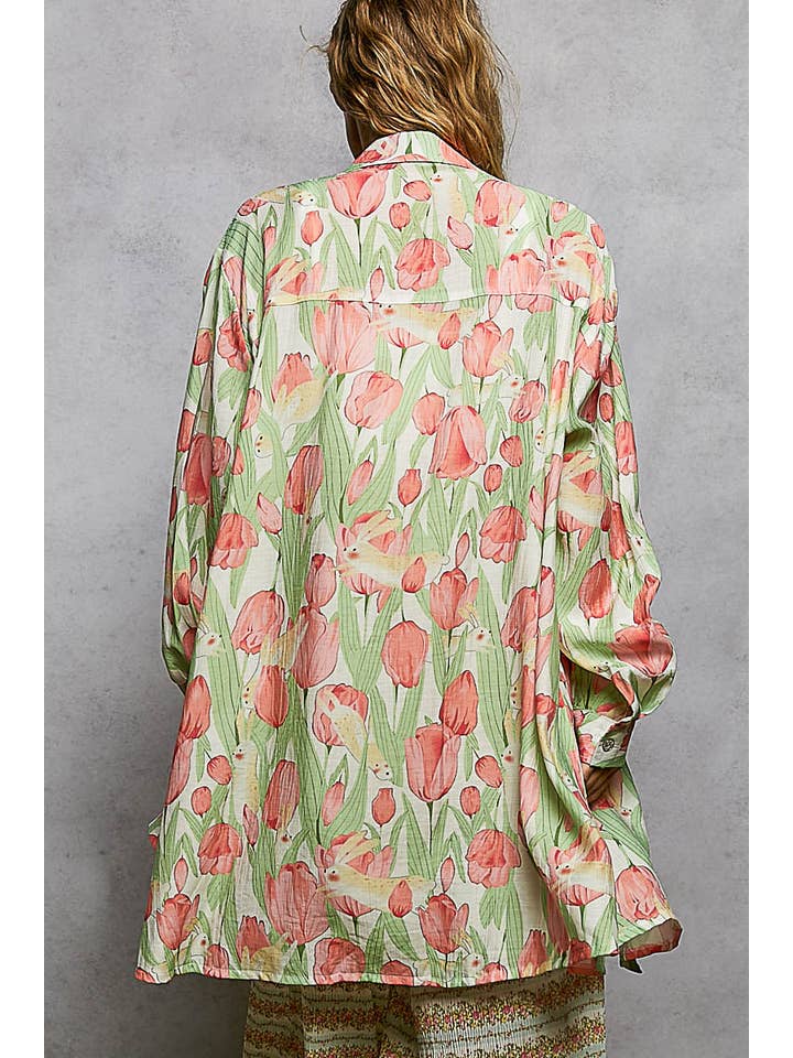 Pol Clothing - Vente Chemise à col boutonné – femme - Chemise ample à manches longues imprimée florale bohème3