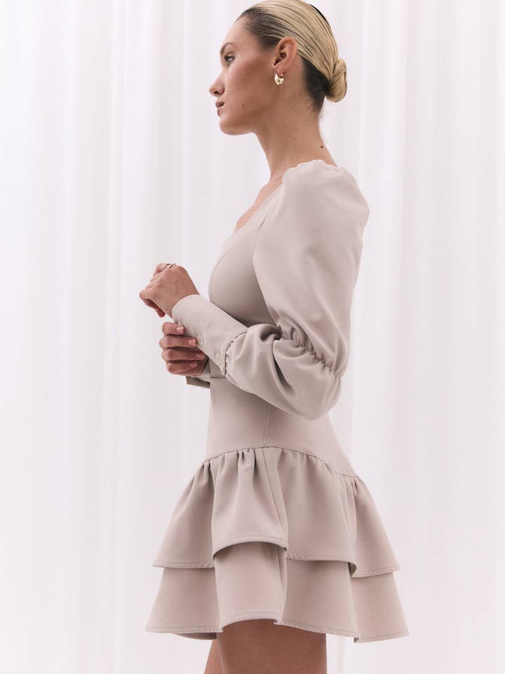 Azuri Fashion Group - Wholesale Dress - Women's - Beige dress with puffy sleeves2