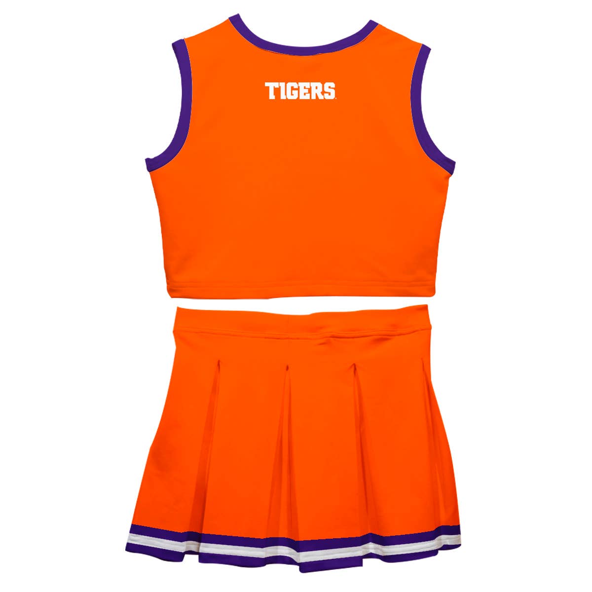 Vive La Fete - Wholesale Top & Skirt Set - Kids - Clemson Tigers Orange Sleeveless Cheerleader Set1
