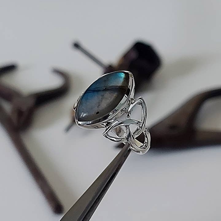 Crystal Earth Sterling - Wholesale Cocktail/Statement Ring - The Celtic Infinity Sterling Ring - Labradorite1