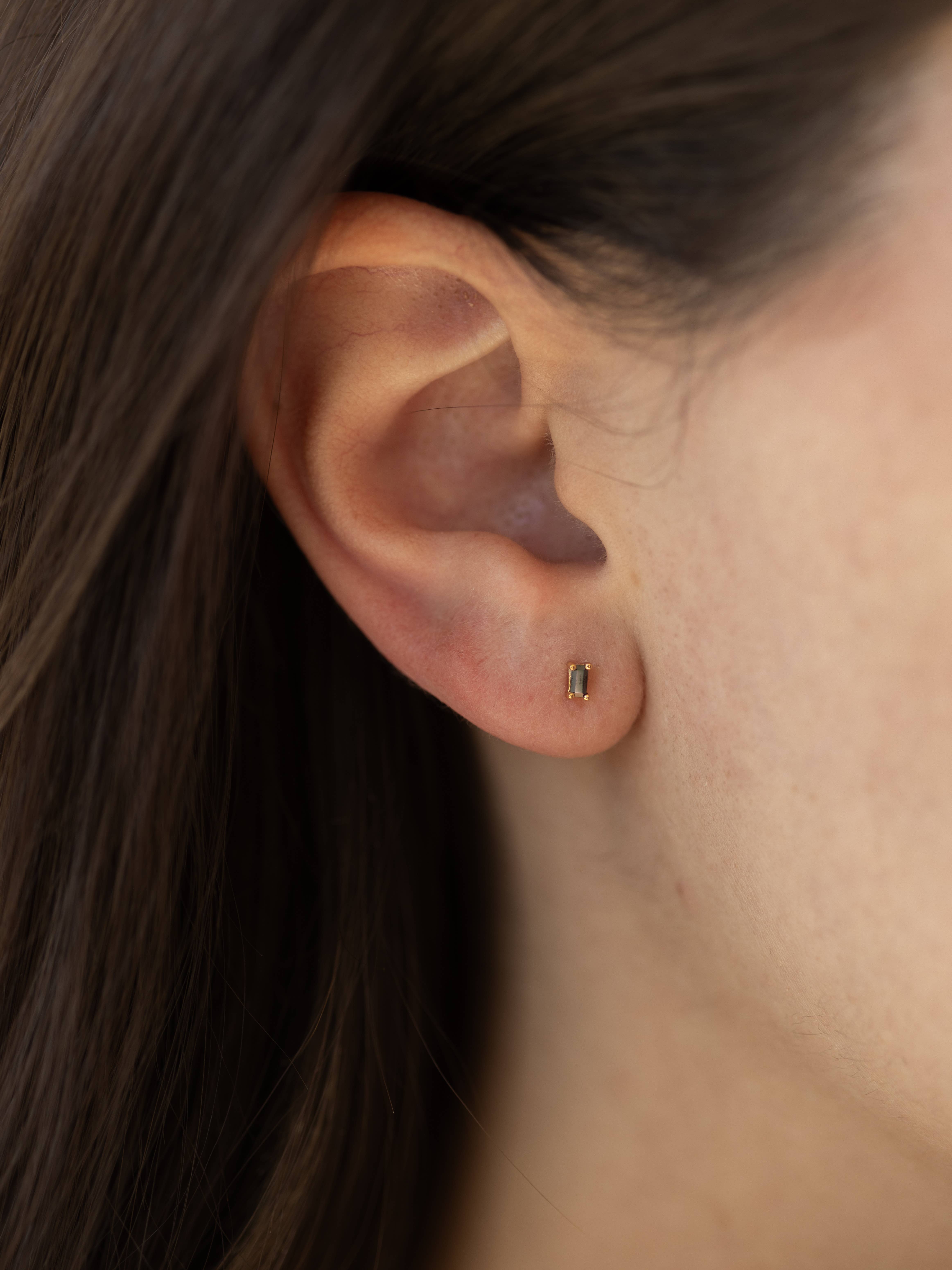 The Land of Salt - Wholesale Stud/Post Earrings - Dara Black CZ Baguette Stud Earrings in Gold5