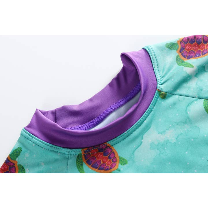 Lil Cactus - Wholesale Rashguard Set - Kids - Special Purchase -Turquoise Turtle Ruffle Rashguard 2 pc Set