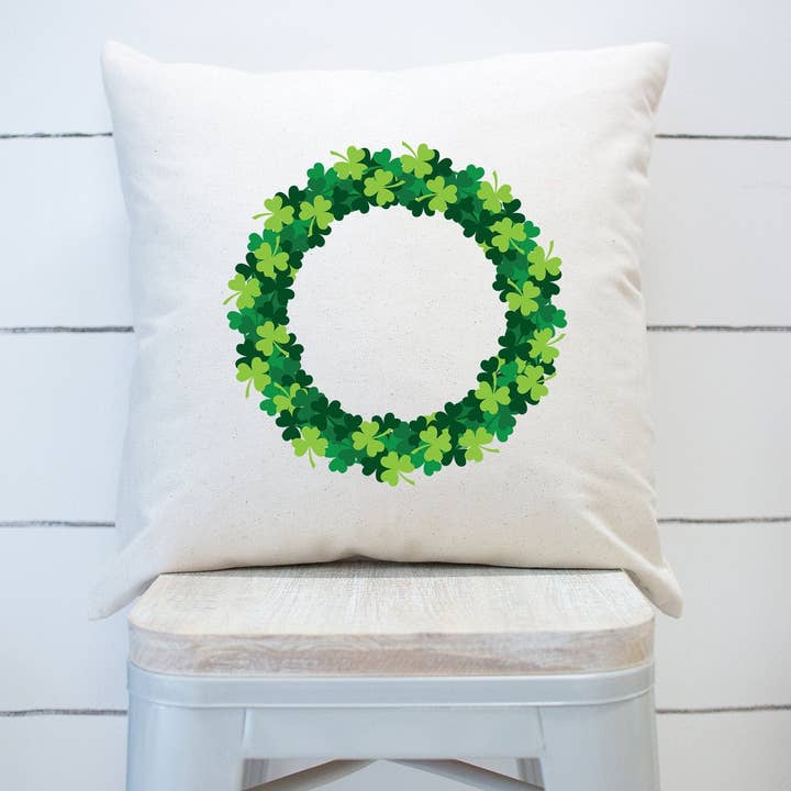 Shamrock Wreath Pillow Cover St. Patricks Day 4 for wholesale by Rising Tide Vintage