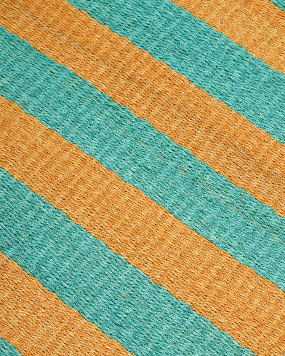 The Basket Room – wholesale Area rug – MSHALE: Golden Yellow & Turquoise Striped Woven Sisal Rug1