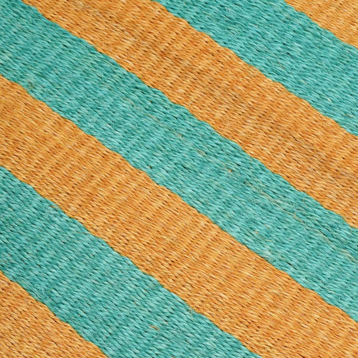 The Basket Room – wholesale Area rug – MSHALE: Golden Yellow & Turquoise Striped Woven Sisal Rug1