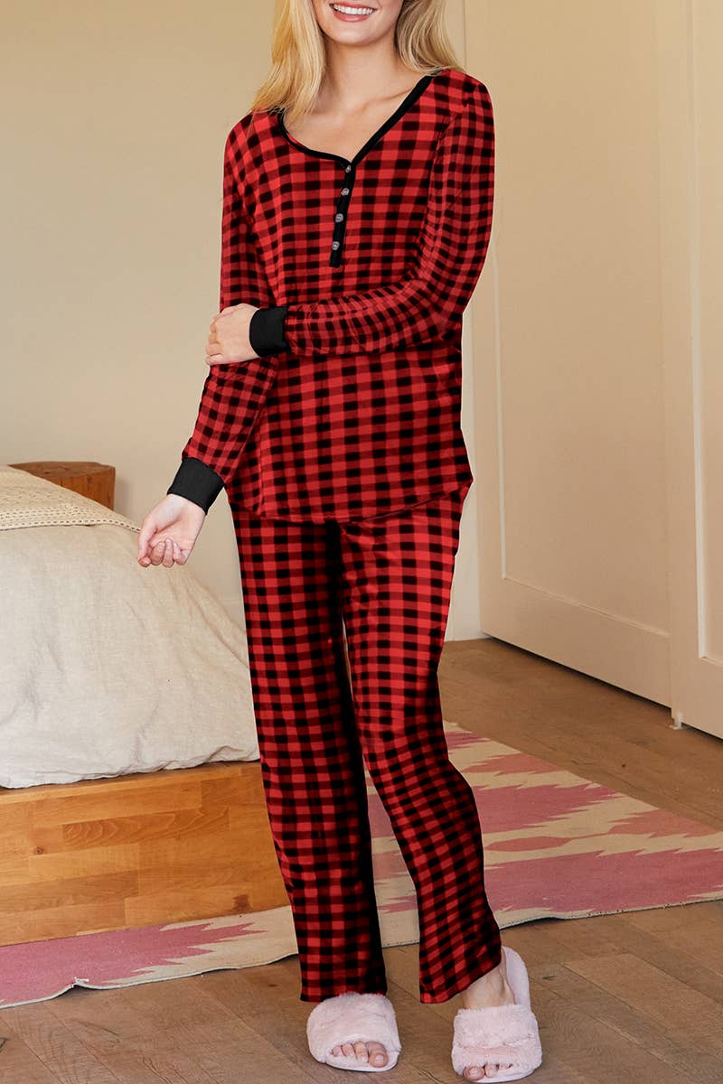 NINEXIS - Wholesale Sleepwear Set - Women's - CWSPJ033_COZY LONG SLEEVE HENLEY NECK PAJAMA SET19