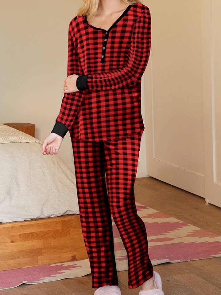 NINEXIS - Wholesale Sleepwear Set - Women's - CWSPJ033_COZY LONG SLEEVE HENLEY NECK PAJAMA SET22