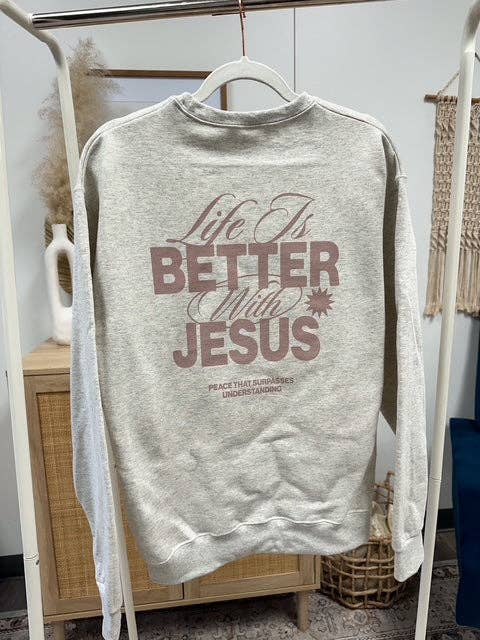 Havre Livet er bedre med Jesus grafisk sweatshirt for engroshandel på Faire2