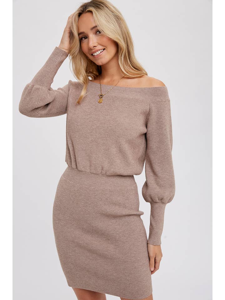 Bluivy - Wholesale Dress - Women's - OFF-THE-SHOULDER SWEATER DRESS