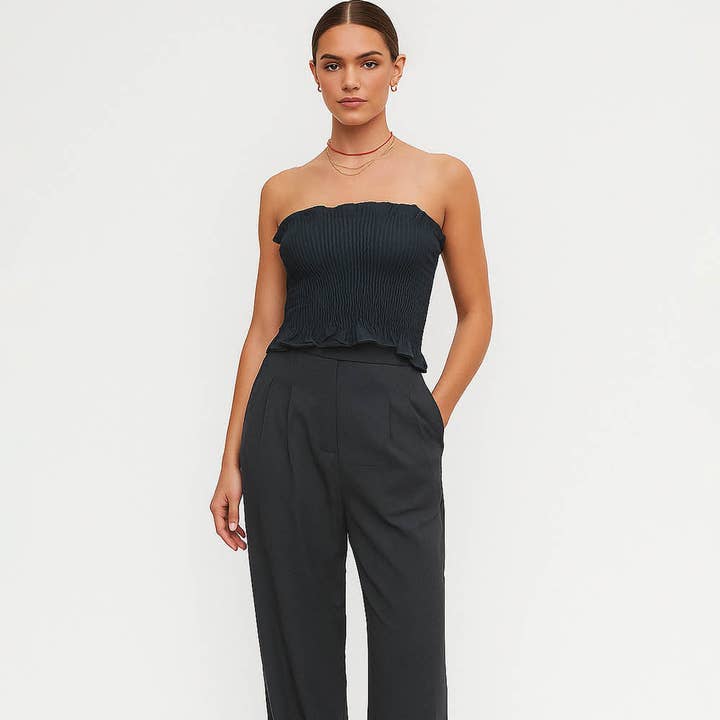 Ladies Smocked Bodyice Tube Top & Wide Leg Pants 2PCS Set and other Purchase Wholesale tube top jumpsuit. Free Returns & Net 60 Terms on Faire trending on Faire.