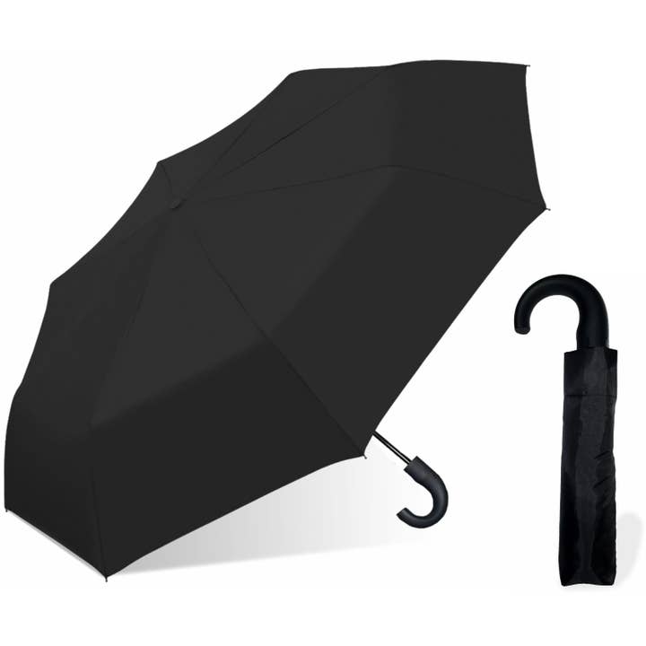 Chaby International - Wholesale Umbrella - Unisex - London Fog 42" Auto Open/Close Umbrella, Curved Handle-Black