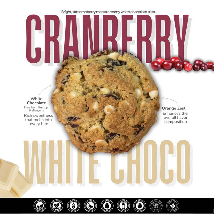 Cranberry White Chocolate Cookies for wholesale by Scoops Baking Co.