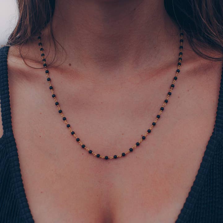 Black Onyx & 24k Gold Plated Necklace for wholesale by JewelryLab