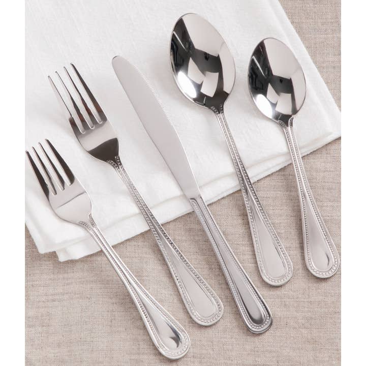Silver Metal Silverware Set - Beads - 20 Pieces for wholesale on Faire1